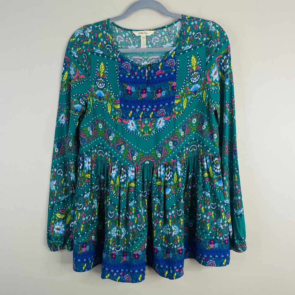 Matilda Jane Evergreen Babydoll Peasant Top Womens XSmall Boho Keyhole Tunic